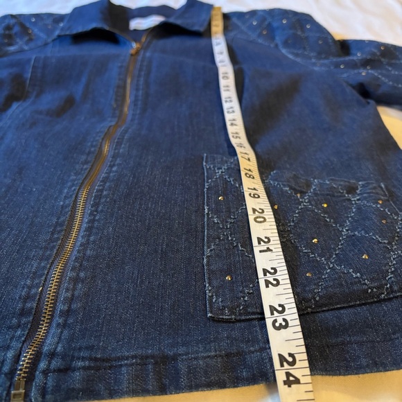 Alfred Dunner Women's Studded Zip Up Denim Blue Jean Collared Jacket Size 12P - Picture 8 of 9
